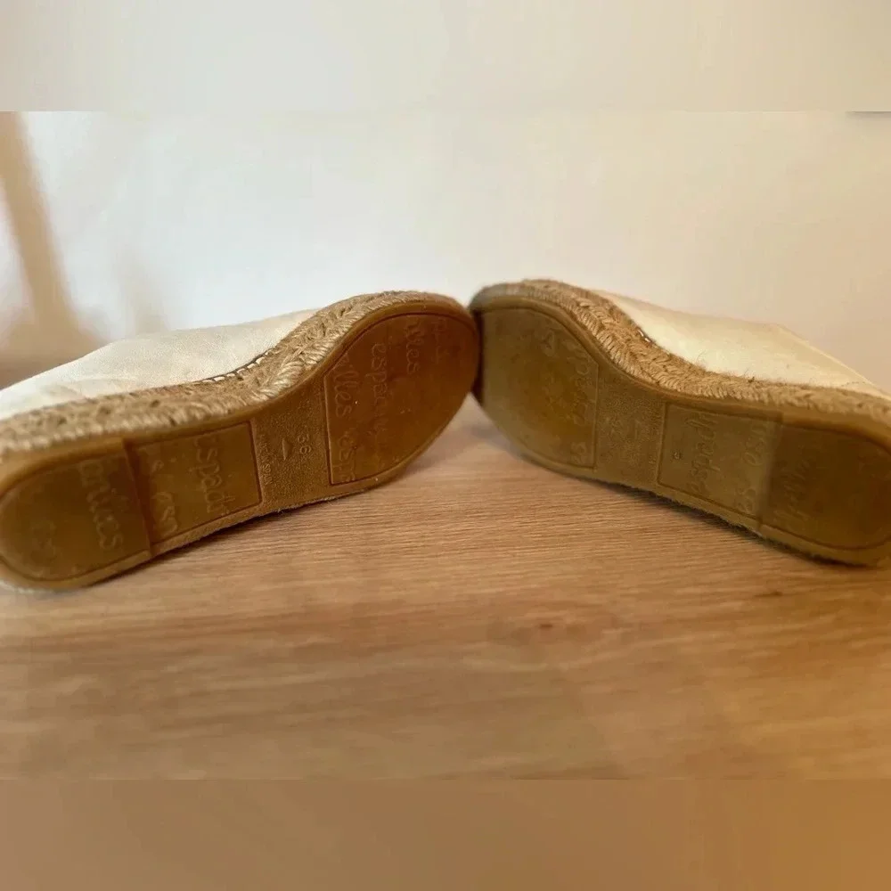 Eric Michael Beige Leather Zip Espadrille Platform Flat